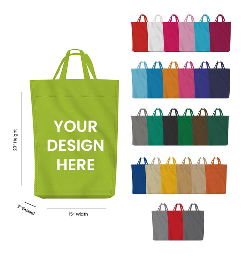 Handle Non-Woven Tote Bag - 15x20 with 2 Inch Bottom Gusset | Custom Printed The Value II Tote Bags