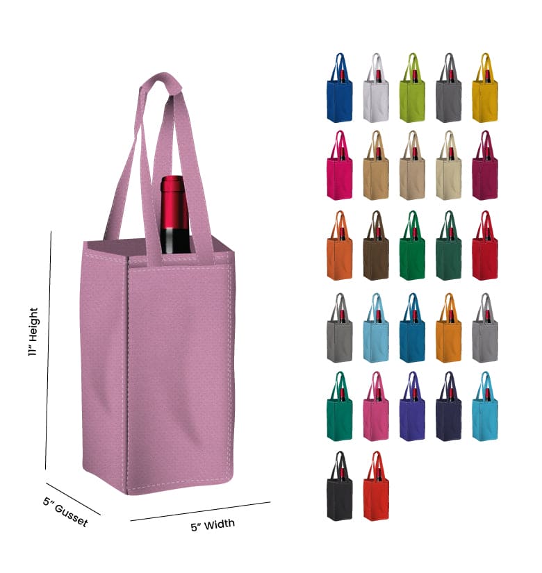 Reusable 1-Bottle Wine Tote Bag-5x11x5 with Bottom Gusset | Custom Printed Wine Totes