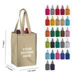 Reusable 2-Bottle Tote Bags 7.25x11x5 with Bottom Gusset