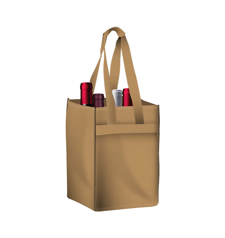 Reusable 4-Bottle Tote Bag 8 x11 x 8 with Bottom Gusset