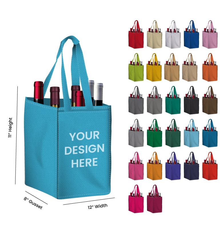 Reusable 6-Bottle Wine Tote Bag-12x11x8 with Bottom Gusset | Custom Printed Wine Totes